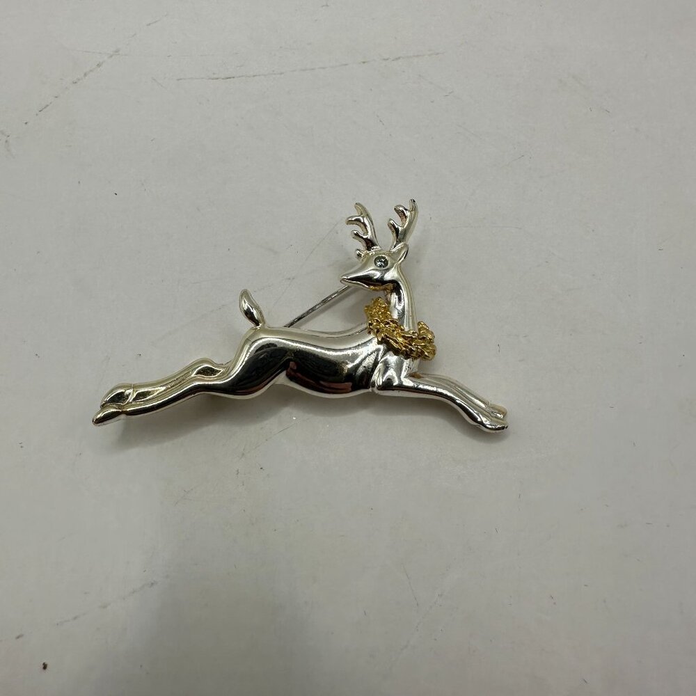 Vintage Silver & Gold-Tone Reindeer Brooch Lapel Pin